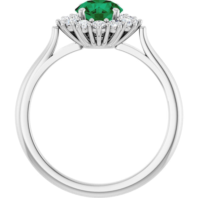 14K Gold Emerald Lab-Grown Emerald & Lab-Grown Diamond Halo-Style Ring - White Gold - view 2