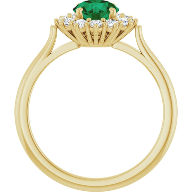 14K Gold Emerald Lab-Grown Emerald & Lab-Grown Diamond Halo-Style Ring - Yellow Gold - view 2