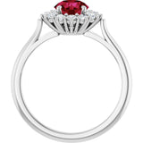 10K Gold Emerald Lab-Grown Ruby & Lab-Grown Diamond Halo-Style Ring - White Gold - view 2