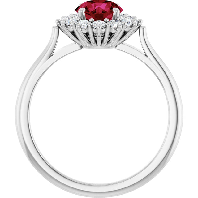 10K Gold Emerald Lab-Grown Ruby & Lab-Grown Diamond Halo-Style Ring - White Gold - view 2
