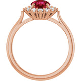 14K Gold Emerald Lab-Grown Ruby & Lab-Grown Diamond Halo-Style Ring - Rose Gold - view 2