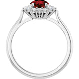 10K Gold Emerald Natural Mozambique Garnet & Lab-Grown Diamond Halo-Style Ring - White Gold - view 2