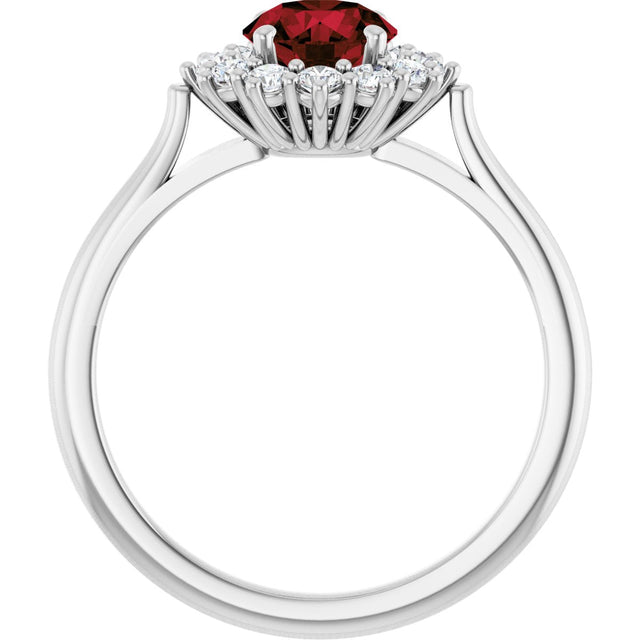 10K Gold Emerald Natural Mozambique Garnet & Lab-Grown Diamond Halo-Style Ring - White Gold - view 2
