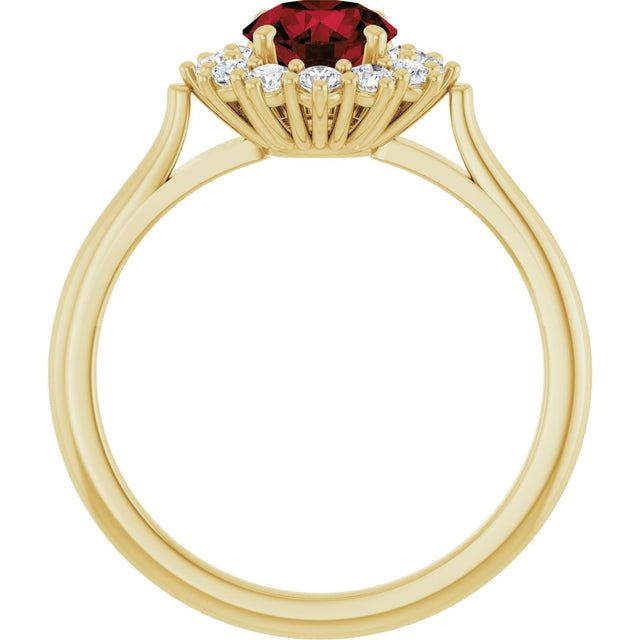 10K Gold Emerald Natural Mozambique Garnet & Lab-Grown Diamond Halo-Style Ring - Yellow Gold - view 2