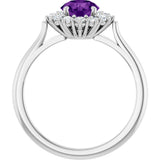 10K Gold Emerald Natural Amethyst & Lab-Grown Diamond Halo-Style Ring - White Gold - view 2