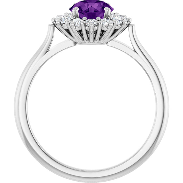 10K Gold Emerald Natural Amethyst & Lab-Grown Diamond Halo-Style Ring - White Gold - view 2