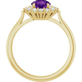 10K Gold Emerald Natural Amethyst & Lab-Grown Diamond Halo-Style Ring - Yellow Gold - view 2