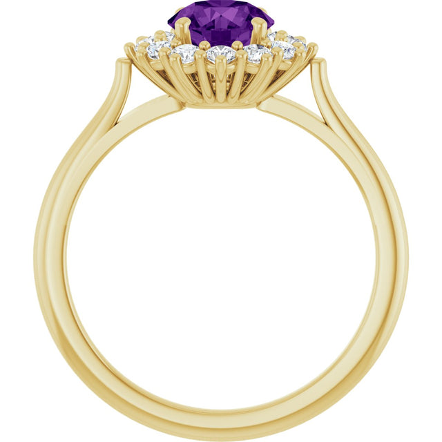 10K Gold Emerald Natural Amethyst & Lab-Grown Diamond Halo-Style Ring - Yellow Gold - view 2