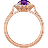 14K Gold Emerald Natural Amethyst & Lab-Grown Diamond Halo-Style Ring - Rose Gold - view 2