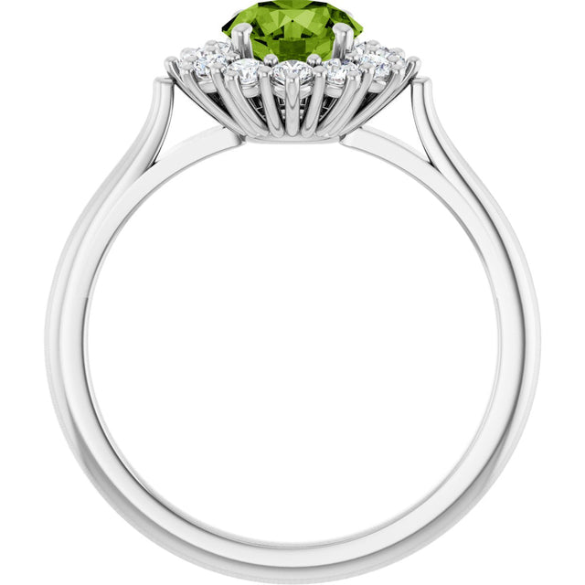 10K Gold Emerald Natural Peridot & Lab-Grown Diamond Halo-Style Ring - White Gold - view 2