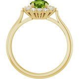 10K Gold Emerald Natural Peridot & Lab-Grown Diamond Halo-Style Ring - Yellow Gold - view 2