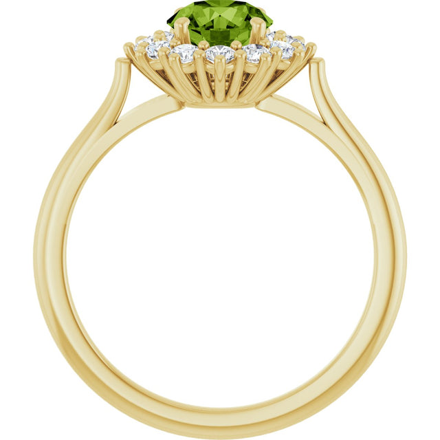 10K Gold Emerald Natural Peridot & Lab-Grown Diamond Halo-Style Ring - Yellow Gold - view 2