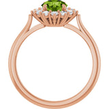 14K Gold Emerald Natural Peridot & Lab-Grown Diamond Halo-Style Ring - Rose Gold - view 2