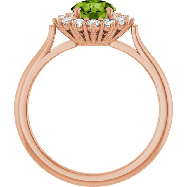 14K Gold Emerald Natural Peridot & Lab-Grown Diamond Halo-Style Ring - Rose Gold - view 2