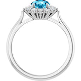 10K Gold Round Natural Aquamarine & Lab-Grown Diamond Halo-Style Ring - White Gold - view 2