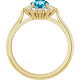 10K Gold Round Natural Aquamarine & Lab-Grown Diamond Halo-Style Ring - Yellow Gold - view 2