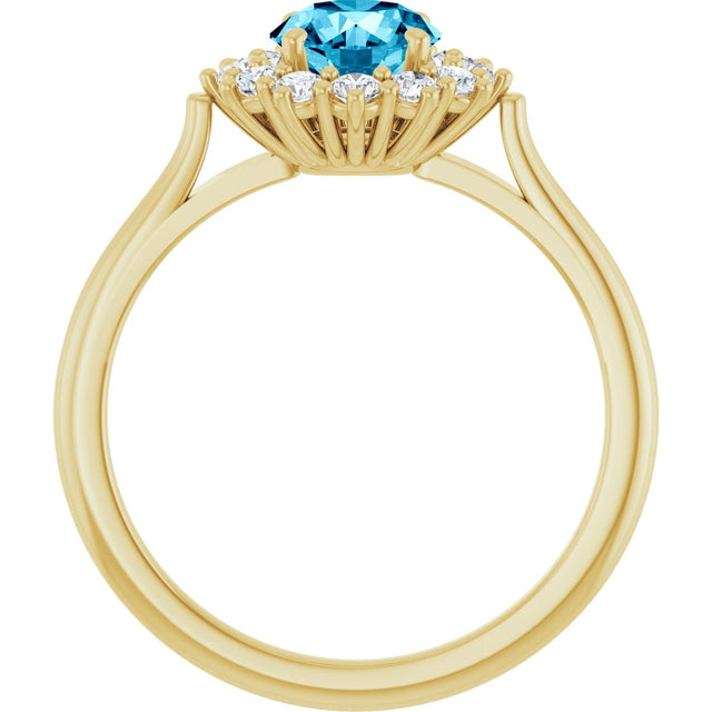 10K Gold Round Natural Aquamarine & Lab-Grown Diamond Halo-Style Ring - Yellow Gold - view 2