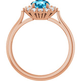 14K Gold Round Natural Aquamarine & Lab-Grown Diamond Halo-Style Ring - Rose Gold - view 2
