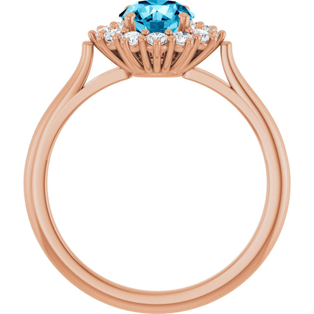 14K Gold Round Natural Aquamarine & Lab-Grown Diamond Halo-Style Ring - Rose Gold - view 2