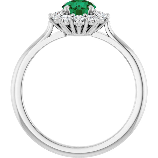 14K Gold Emerald Lab-Grown Emerald & Lab-Grown Diamond Halo-Style Ring - White Gold - view 2
