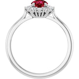 14K Gold Emerald Lab-Grown Ruby & Lab-Grown Diamond Halo-Style Ring - White Gold - view 2