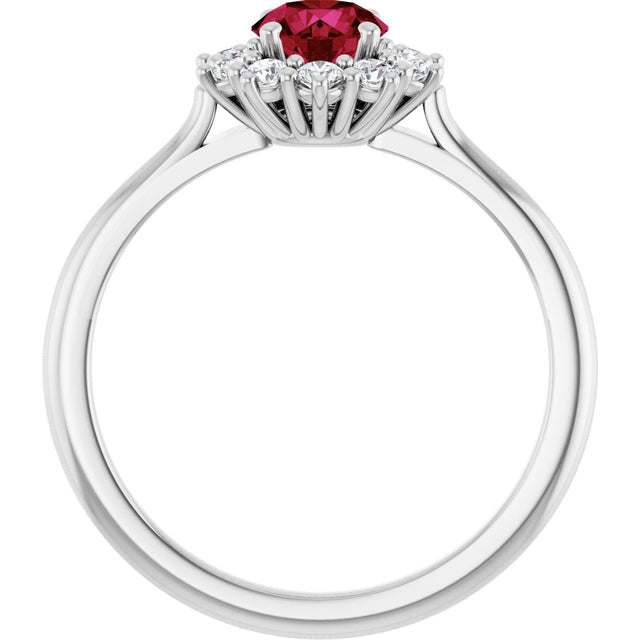 14K Gold Emerald Lab-Grown Ruby & Lab-Grown Diamond Halo-Style Ring - White Gold - view 2