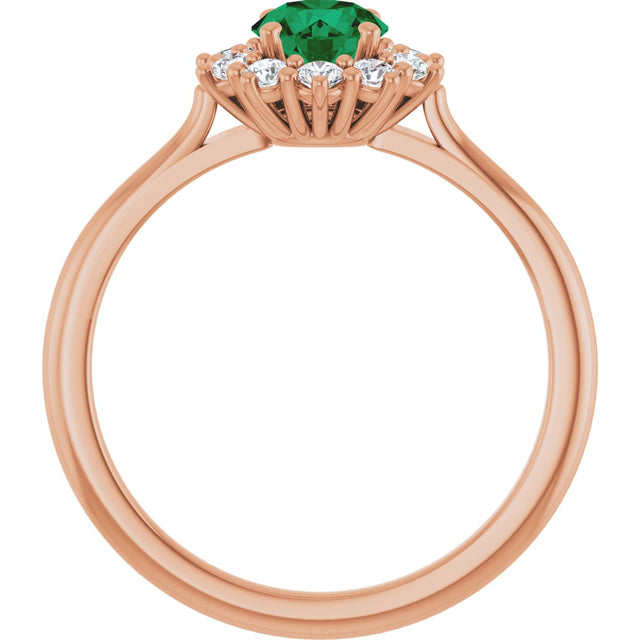 14K Gold Emerald Lab-Grown Emerald & Lab-Grown Diamond Halo-Style Ring - Rose Gold - view 2