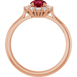 14K Gold Emerald Lab-Grown Ruby & Lab-Grown Diamond Halo-Style Ring - Rose Gold - view 2