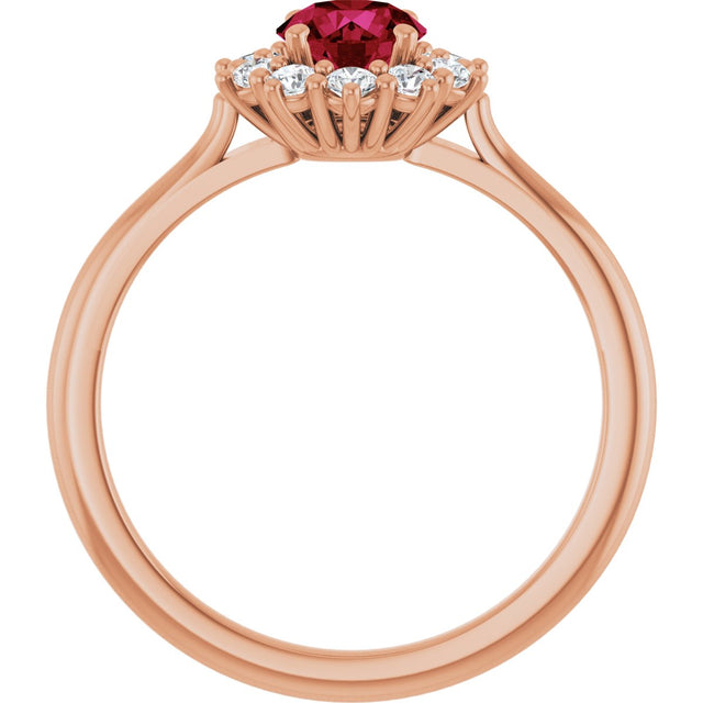 14K Gold Emerald Lab-Grown Ruby & Lab-Grown Diamond Halo-Style Ring - Rose Gold - view 2