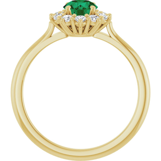 14K Gold Emerald Lab-Grown Emerald & Lab-Grown Diamond Halo-Style Ring - Yellow Gold - view 2