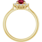 14K Gold Emerald Lab-Grown Ruby & Lab-Grown Diamond Halo-Style Ring - Yellow Gold - view 2