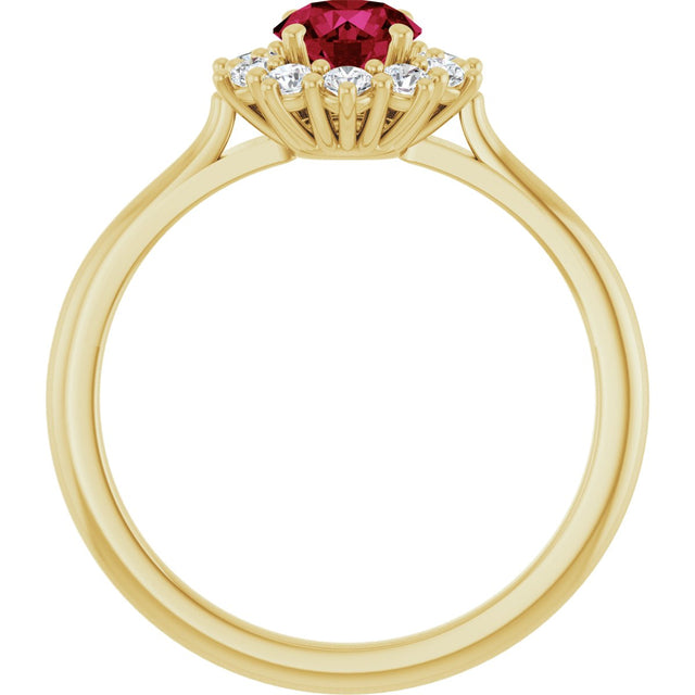 14K Gold Emerald Lab-Grown Ruby & Lab-Grown Diamond Halo-Style Ring - Yellow Gold - view 2