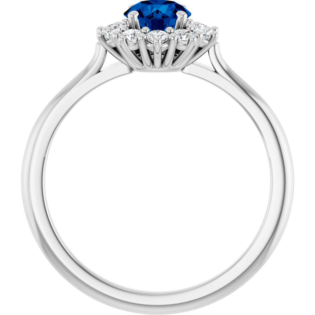 Platinum Emerald Lab-Grown Blue Sapphire & Lab-Grown Diamond Halo-Style Ring - view 2