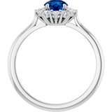 14K Gold Emerald Lab-Grown Blue Sapphire & Lab-Grown Diamond Halo-Style Ring - White Gold - view 2