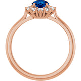 14K Gold Emerald Lab-Grown Blue Sapphire & Lab-Grown Diamond Halo-Style Ring - Rose Gold - view 2