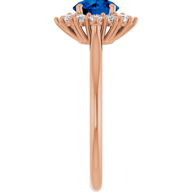 14K Gold Emerald Lab-Grown Blue Sapphire & Lab-Grown Diamond Halo-Style Ring - Rose Gold - view 4