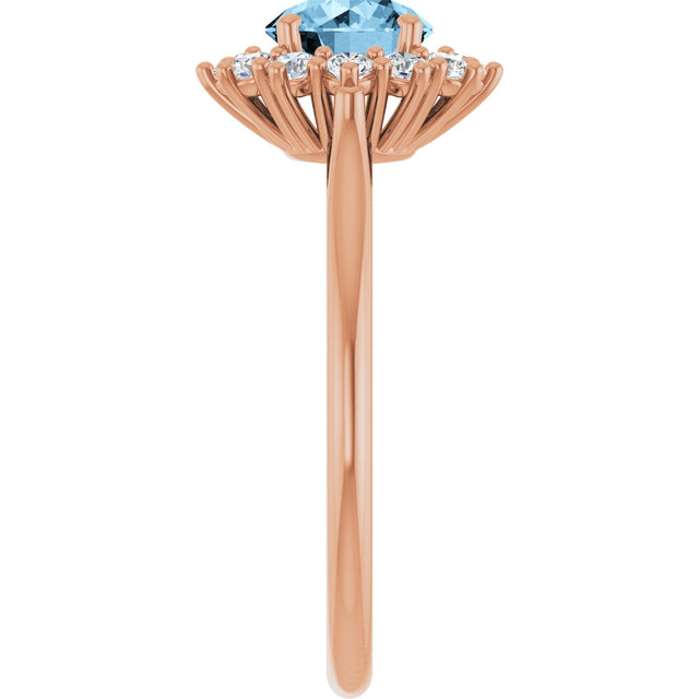 14K Gold Emerald Natural Sky Blue Topaz & Lab-Grown Diamond Halo-Style Ring - Rose Gold - view 4