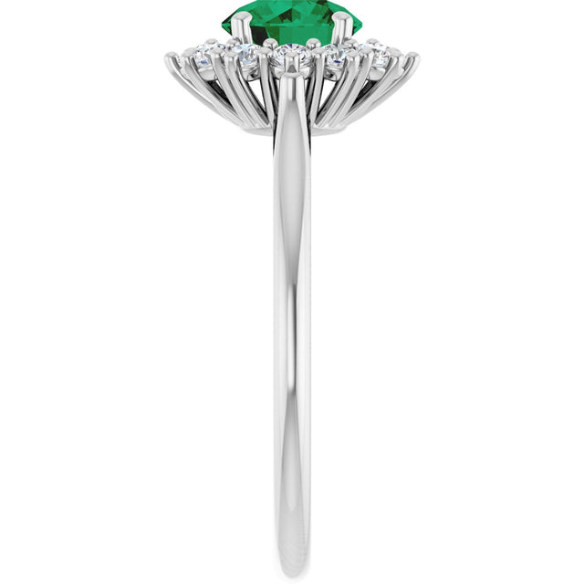 14K Gold Emerald Lab-Grown Emerald & Lab-Grown Diamond Halo-Style Ring - White Gold - view 4