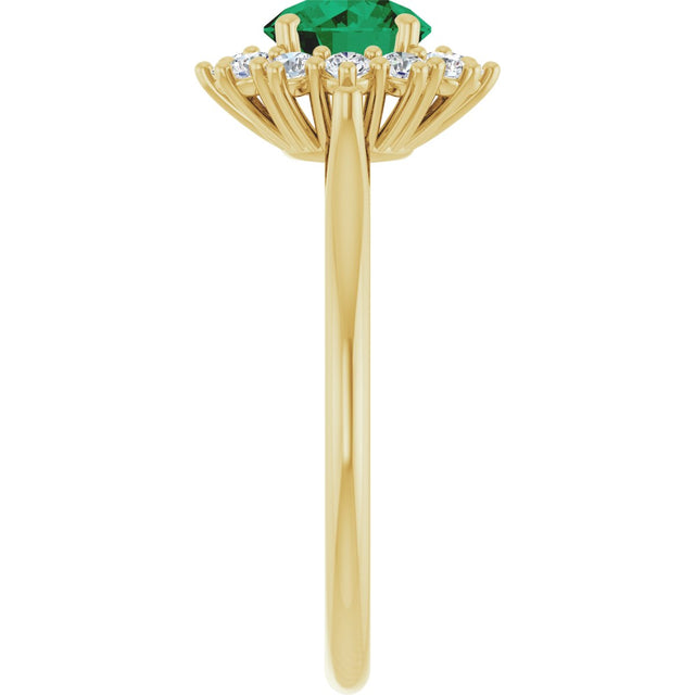 14K Gold Emerald Lab-Grown Emerald & Lab-Grown Diamond Halo-Style Ring - Yellow Gold - view 4