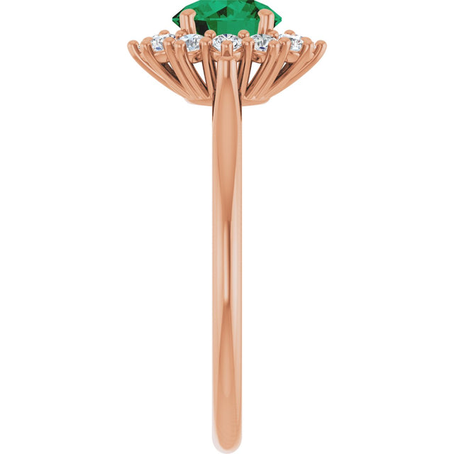 14K Gold Emerald Lab-Grown Emerald & Lab-Grown Diamond Halo-Style Ring - Rose Gold - view 4