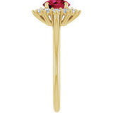 10K Gold Emerald Lab-Grown Ruby & Lab-Grown Diamond Halo-Style Ring - Yellow Gold - view 4