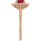 14K Gold Emerald Lab-Grown Ruby & Lab-Grown Diamond Halo-Style Ring - Rose Gold - view 4