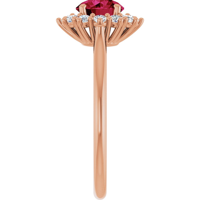 14K Gold Emerald Lab-Grown Ruby & Lab-Grown Diamond Halo-Style Ring - Rose Gold - view 4