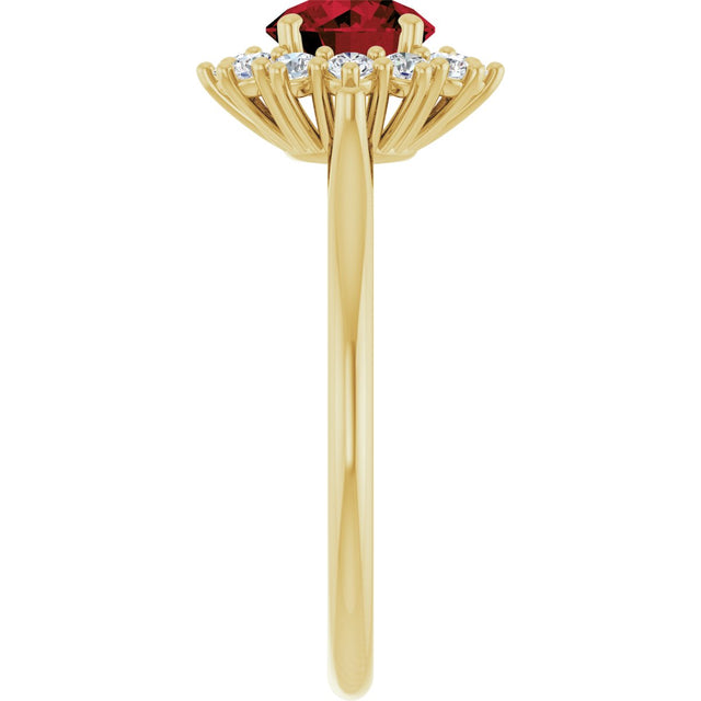 10K Gold Emerald Natural Mozambique Garnet & Lab-Grown Diamond Halo-Style Ring - Yellow Gold - view 4