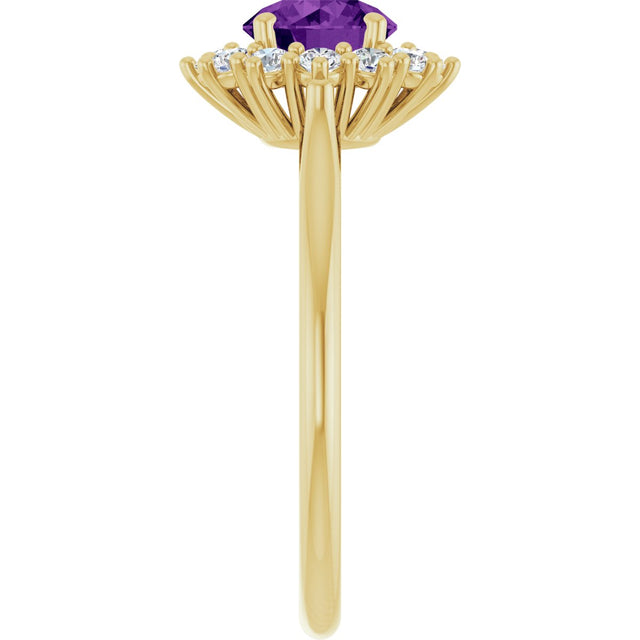 10K Gold Emerald Natural Amethyst & Lab-Grown Diamond Halo-Style Ring - Yellow Gold - view 4