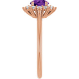14K Gold Emerald Natural Amethyst & Lab-Grown Diamond Halo-Style Ring - Rose Gold - view 4