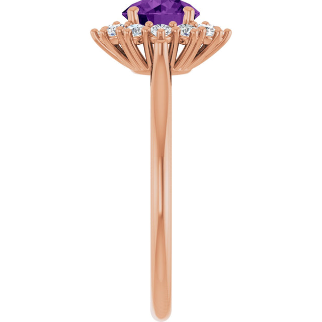 14K Gold Emerald Natural Amethyst & Lab-Grown Diamond Halo-Style Ring - Rose Gold - view 4