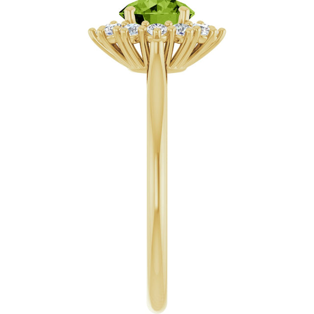 10K Gold Emerald Natural Peridot & Lab-Grown Diamond Halo-Style Ring - Yellow Gold - view 4