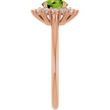 14K Gold Emerald Natural Peridot & Lab-Grown Diamond Halo-Style Ring - Rose Gold - view 4