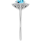 10K Gold Round Natural Aquamarine & Lab-Grown Diamond Halo-Style Ring - White Gold - view 4